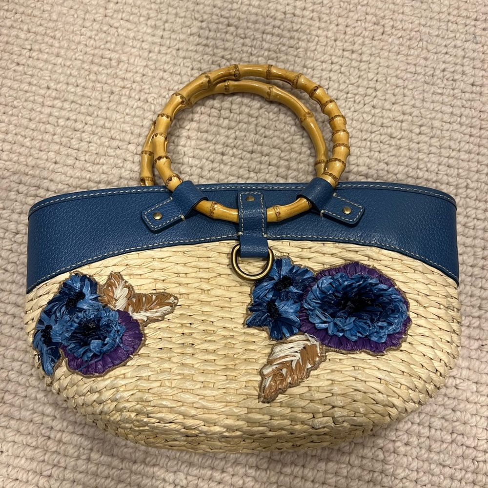 Miu Miu Raffia Bamboo Handle Bag